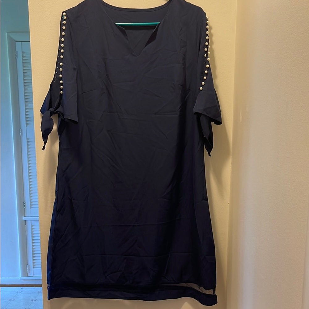Blue Boxy Tunic Dress with Embellished Details